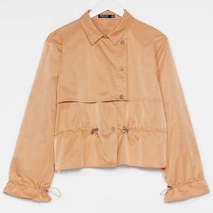 Button Front Cropped Trench Coat